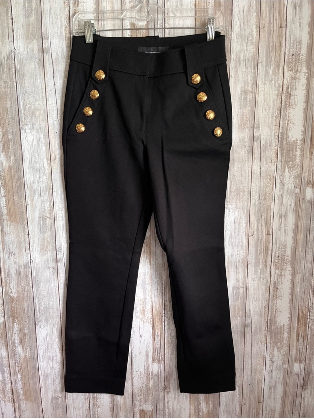 WHBM Jolie Luxe Stretch Black Gold Button Ankle Pants NWT Size 4 - Picture 2 of 7